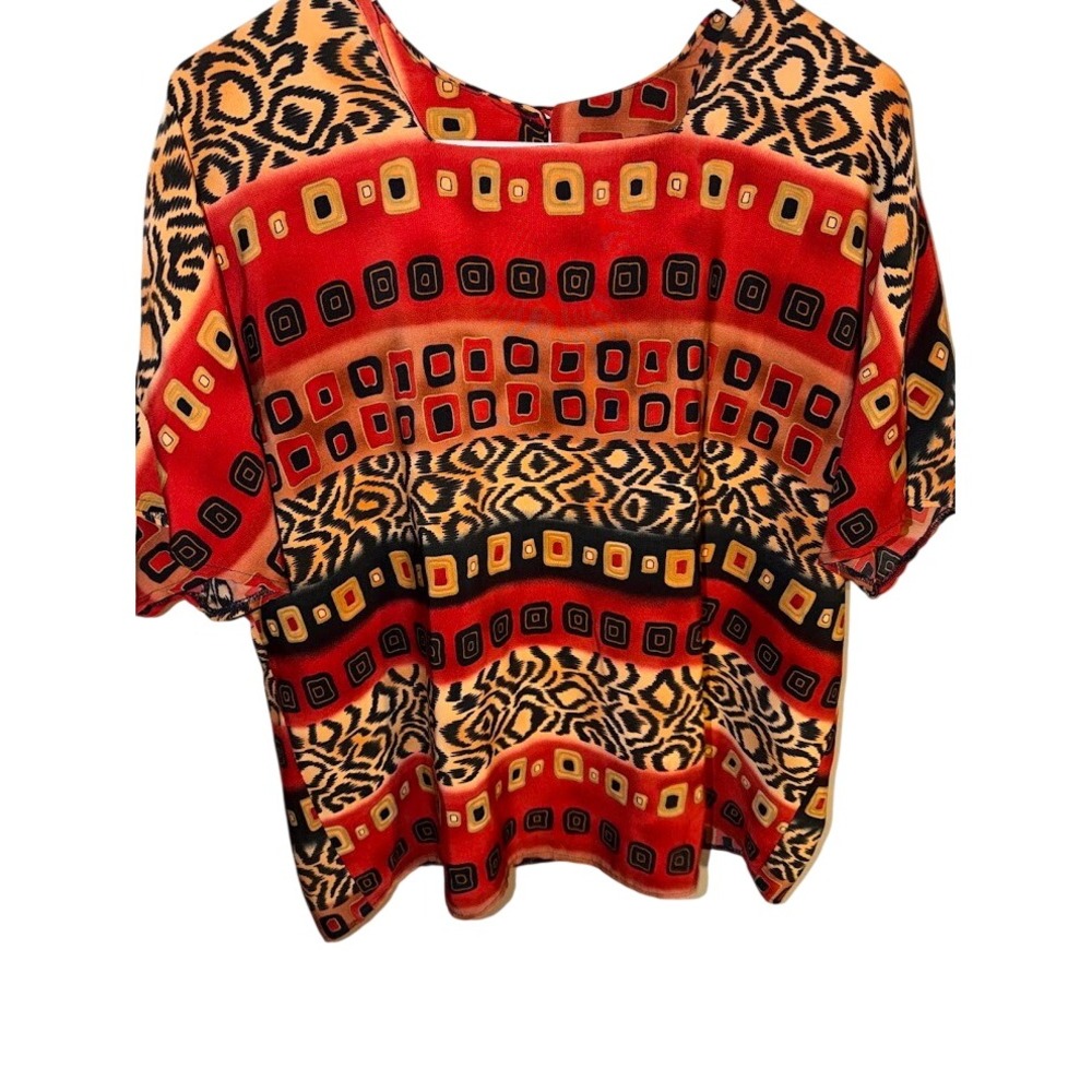 Robbie Sport Classics Womens Red‎ Leopard Geometric Square Neck Top Size 16